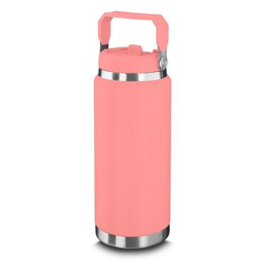 Imagem de Garrafa Térmica Parede Dupla Em Aço Inox Rosa 900ml Com Alça