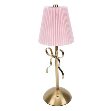 Imagem de Jectse Candeeiro de Mesa de, Candeeiro de Mesa LED Recarregável Decorativo Bonito Com Sombra de Tecido e Estrutura de Ferro, para Quarto Hotel Guesthouse (Rósea)