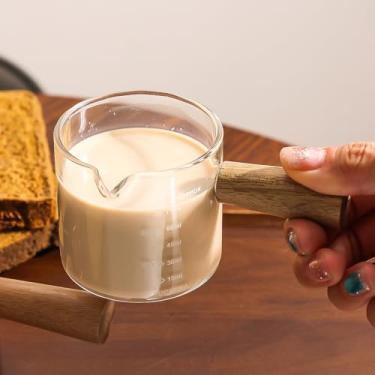 Imagem de Copos de café expresso com alça - copo medidor de vidro transparente com escala dupla, copo de shot expresso com bico em forma de V, 100 ml (bico único)