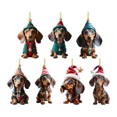Imagem de 7 peças de decorações dachshund pingentes cachorro fofos acrílico 2D divertidos para árvore presentes amantes cachorros criativas decoração casa