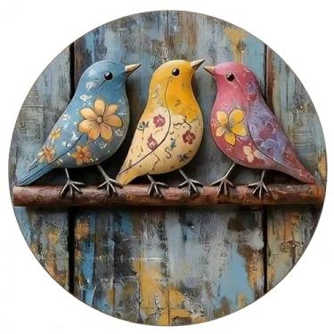 Imagem de Placa Decorativa Redonda Vintage Madeira Coroa de Pássaros Ideal para Salas, Jardins, Área Gourmet Amantes de Decoração