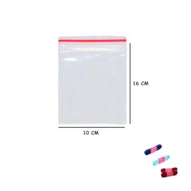 Imagem de Kit Saco Zip 10x16 cm Com 100 Unidades + Fita Cetim 10mm X 10 Metros