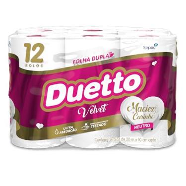 Imagem de Papel higienico folha dupla duetto velvet 6 x 12 com 72 rolos de 30 metros leve mais e pague menos