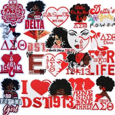 Imagem de 19 peças Delta Sigma Sorority Theta tema bordado ferro em costurar em massa para jeans, chapéus, mochila, calças, jaquetas, roupas, decoração faça você mesmo, suprimentos de artesanato para mulheres