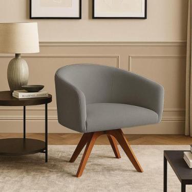 Imagem de Poltrona Sala Base Giratória Madeira Arielle Linho D03 - D'rossi Grafi