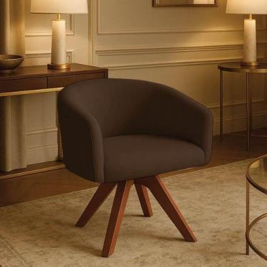 Imagem de Poltrona Sala Base Giratória Madeira Arielle Suede Marrom D03 - D'ross