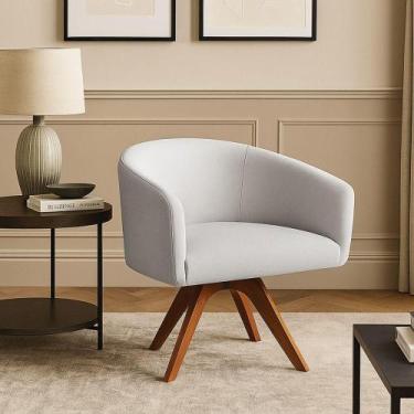 Imagem de Poltrona Sala Base Giratória Madeira Arielle Linho Cinza D03 - D'rossi