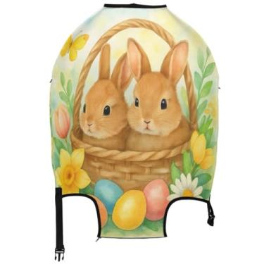 Imagem de Joisal Coelhinhos fofos, ovos, flores, capa de mala, fofo, protetor de bagagem, itens essenciais de viagem para mulheres, colorido, Coelhinhos fofos, ovos e flores, S 18-20 in, Capa de mala