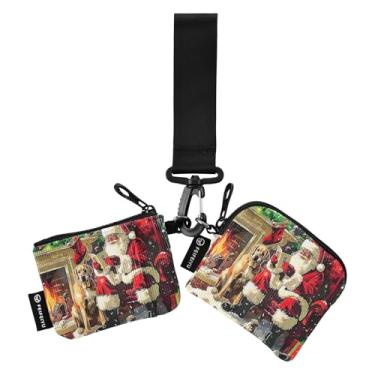 Imagem de Magical Forest Carteira com Bolsa Dupla Carteira Destacável Porta-moedas Portátil, Papai Noel com animal de estimação no fogão, one size
