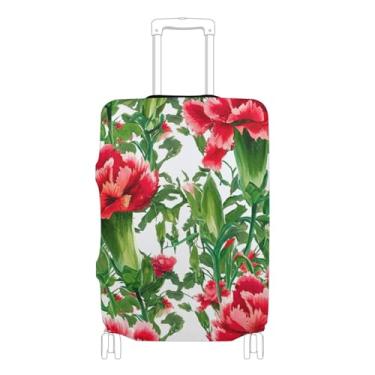 Imagem de Joisal Identifiers Capas de mala protetor de bagagem bonito personalizado vermelho floral cravos folhas verdes viagem férias essenciais, P, serve para capa de 45 a 50 cm, Cravos florais vermelhos e