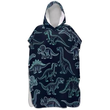 Imagem de Joisal Neon Dinosaurs Navy Blue Surf Poncho Trocador Roupão para Adul Beach Toalha de banho com capuz Ponchos femininos leves com capuz