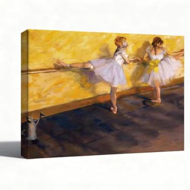 Imagem de Arte de parede em tela, bailarinas Degas na barra, reprodução de pintura a óleo impressionista francesa, impressão de arte clássica de museu para decoração de sala de estar, estúdio de quarto, 20 x 25