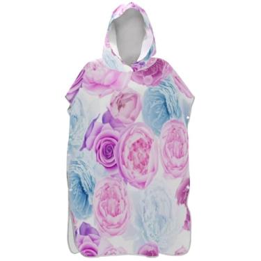 Imagem de Joisal Poncho de surf reutilizável para adultos trocador de roupa de praia com capuz toalha floral pastel peônias ponchos de praia para homens