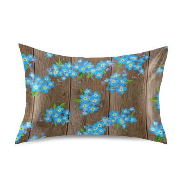 Imagem de Flores azuis listras marrons fronhas de cetim floral arte fofa refrescante king queen fronha padrão decoração de quarto estética tamanho padrão 66.0 cm x 50.8 cm