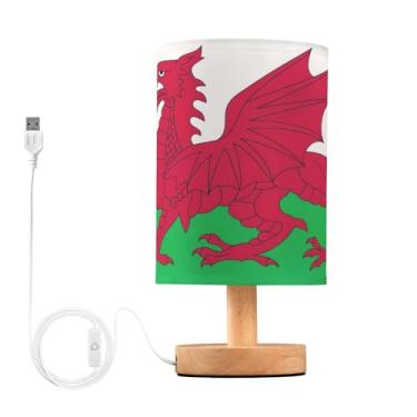 Imagem de Joisal Lâmpadas pequenas com bandeira do País de Gales para mesa de cabeceira, luminária de mesa pequena com abajur de linho, luminária lateral de mesa, decoração de quarto