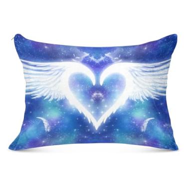 Imagem de Capas de travesseiro coloridas de flanela com asa branca e coração decorativo padrão king queen size cama fofa presentes de vida saudável, tamanho Queen, 50,8 cm x 76,2 cm