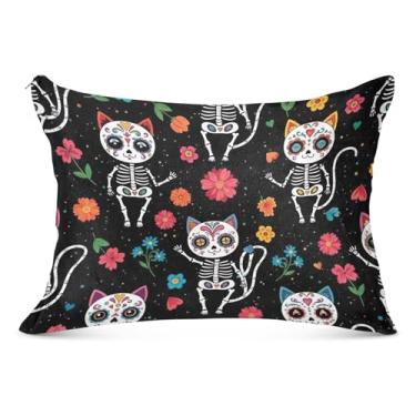 Imagem de Capa de travesseiro de flanela floral de gato com zíper padrão Queen King fronhas de cama fofas para cama grande, tamanho king, 50,8 cm x 101,6 cm