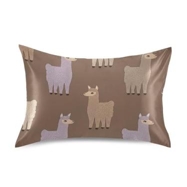 Imagem de Capas de travesseiro padrão King Queen Alpaca marrom lhama animal fofo cetim fronhas legais luxo refrescante cama macia fronha king size 101,6 cm x 50,8 cm