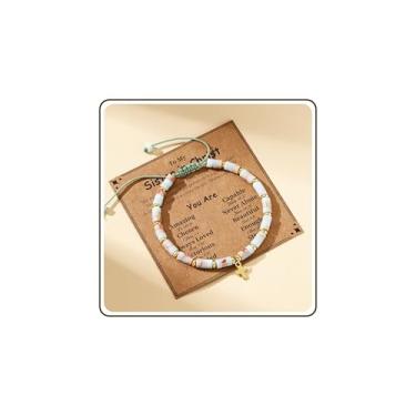 Imagem de JSJOY Pulseira de cruz para mulheres, presentes cristãos de 10º 16º 40º 50º 60º aniversário para mulheres, presentes de confirmação de batismo de páscoa para adolescentes, mãe, filha, avó irmã, One