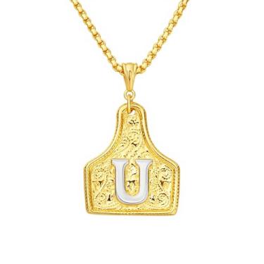 Imagem de rgwtgkyh Colar feminino com fivela de cinto prata com pingente de letra inicial ocidental delicado colar com pingente de letra personalizada joias presentes para cowgirl cowboy, Large, Metal, Sem