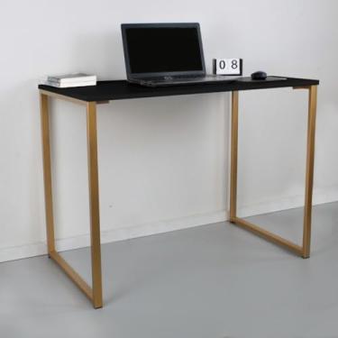 Imagem de Escrivaninha Industrial para Home Office – Mesa para Notebook e Computador com Estrutura em Ferro e Tampo MDF(DOURADO COM PRETO)