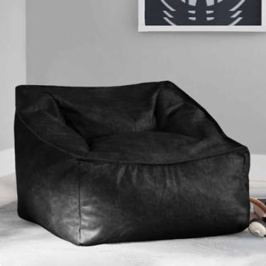 Imagem de Saco de feijão cadeira PU couro pufe capa sem enchimento pufe sofá pufe capa de sofá sem enchimento adultos pufe cadeira preguiçosa poltrona sofá assentos de chão móveis de sala de estar (cor: preto