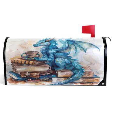 Imagem de TSENQUE Capas de caixa de correio magnéticas decorativas legais dragão marinho vinil caixa de correio envelopes inverno fazenda decorações de caixa de correio exterior tamanho padrão 52,6 x 45,8 cm