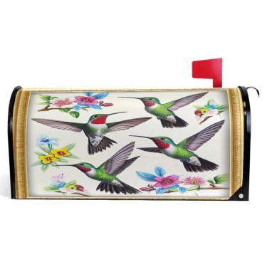 Imagem de TSENQUE Caixa de correio decorativa capas magnéticas pássaros flores coloridas outono caixa de correio vinil feriado à prova de intempéries caixa de correio decoração tamanho padrão 52,6 x 45,8 cm