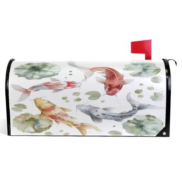 Imagem de TSENQUE Capas de caixa de correio de outono magnéticas sazonais aquarela peixes primavera caixa de correio envoltórios vinil decorações modernas caixa de correio tamanho padrão 52,6 x 45,8 cm