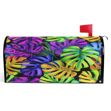 Imagem de TSENQUE Capas magnéticas decorativas para caixa de correio de vinil envoltórios de inverno vibrantes folhas de monstera decorações de caixa de correio moderna tamanho grande 64,5 x 52,8 cm