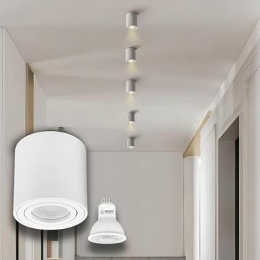 Imagem de Kit 2 Spot Sobrepor Redondo Direcionável Branco + Lampada LED Dicróica 4000K 6,5W Bocal Mr16 Gu10