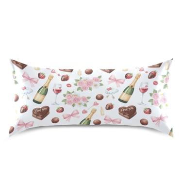 Imagem de Wassud Fronha de cetim para o dia dos namorados vinho tinto e rosas para cabelo e pele fronhas de seda lisa king size respiráveis com fecho de envelope