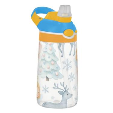 Imagem de Cute Watercolor Christmas Angels Garrafa de água infantil 473 ml Tritan à prova de vazamento garrafa de água esportiva com tampa de canudo 473 ml copo infantil reutilizável portátil, alça de