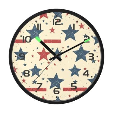 Imagem de SEHANY Relógio de parede com bandeira da América, silencioso, sem tique-taque, operado por bateria, controle de som, luz noturna, relógios de parede para sala de estar, cozinha, quarto, escritório