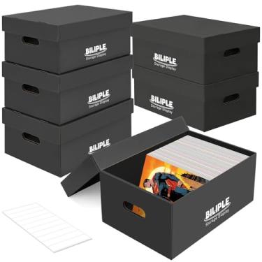 Imagem de Pacote com 6 caixas de armazenamento de quadrinhos 40 x 18 x 27 cm, caixa grossa de quadrinhos de papelão com tampas, comporta quadrinhos de 150 a 175 anos, caixa organizadora de quadrinhos empilhável