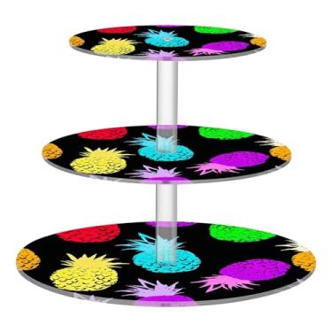 Imagem de Abacaxi colorido preto chá festa cupcake suporte redondo 3 camadas acrílico exibição copo bolo torre suprimentos mesa sobremesa mesa decoração festa chá aniversário