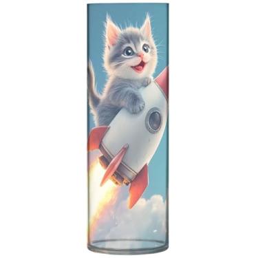 Imagem de Vasos cilíndricos decorativos de foguete de gatinho fofo para flores, vaso de flores grande, decorações de outono personalizadas para casa, 30 cm x 9,9 cm