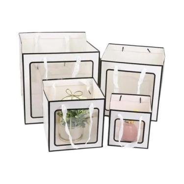 Imagem de Bolsa Tote Floral Portátil Dobrável Com Janela Transparente Caixa De P