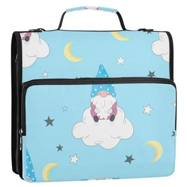 Imagem de Gnomos peculiares nuvens azul celeste fichário 3 anéis para fichário resistente com zíper bolsa organizadora escolar com alça de ombro básica vários bolsos pasta grande portfólio