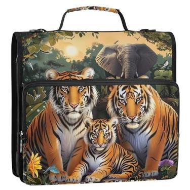 Imagem de Fichário organizador de 3 anéis Family Tigers Animals de 3,8 cm com zíper e alça de ombro para armazenamento escolar, estojo com alça