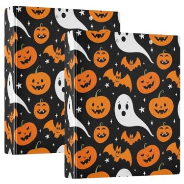 Imagem de Fichários personalizados de abóbora laranja fantasmas brancos de 3 cm com 3 anéis para guardar 200 folhas, 3 pastas de anéis, encadernação redonda, 31,5 x 27 x 6 cm, 1 pacote