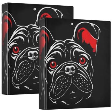 Imagem de Fichários engraçados Black Bulldog de 3 cm, 3 argolas, 200 folhas, 3 pastas de anel, fichários redondos com 31,5 x 27 x 6 cm, pacote com 2