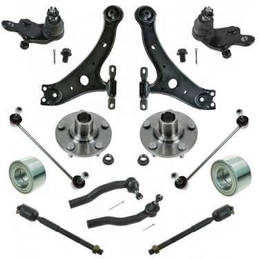 Imagem de TRQ Kit de suspensão de direção 14 peças rolamentos de roda hastes de controle braços terminais elos para Toyota Camry