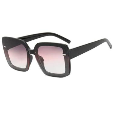 Imagem de HPIRME Óculos femininos oversized com armação decorada com rebites e proteção UV400 (preto, cinza e rosa)