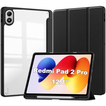Imagem de Suttkue Capa para Xiaomi Redmi Pad 2 Pro 12,1 polegadas [proteção de 3 vias] à prova de choque, fecho magnético, parte traseira transparente – capa protetora fina com função de suspensão e suporte