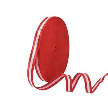 Imagem de Fita listrada vermelha e branca fita de gorgorão de 9,5 cm Fita de tecido dupla face para embrulho de presente, laços, buquê de flores, artesanato artesanal, decoração de aniversário, casamento, festa