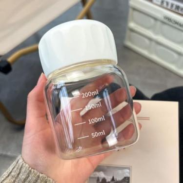 Imagem de Mini copo de água de vidro portátil bonito caneca de café de leite de soja garrafa de água copo de café da manhã (branco)