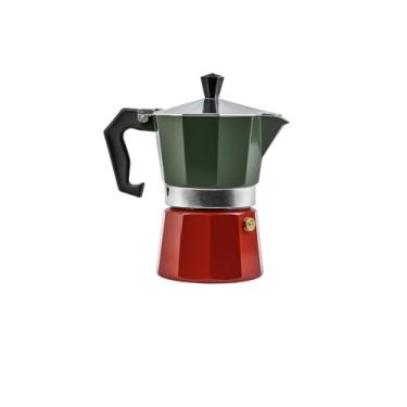 Imagem de Cafeteira Italiana Moka 150 ml Em Alumínio – Modelo Tradicional Para Preparo No Fogão Verde/Vermelho
