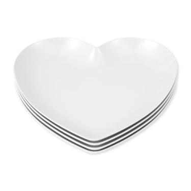 Imagem de UP Pratos de jantar de melamina em forma de coração, prato temático do dia dos namorados, livre de BPA, lavável na lava-louças, para sobremesa, aperitivos e lanches, branco, 21 x 20 cm, conjunto de 4