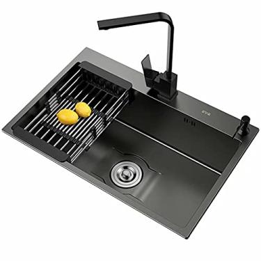 Imagem de HGTRH Pia de cozinha com torneira, pia embutida com torneira, pia quadrada de aço inoxidável dispensador de sabão conjunto de sifão para montagem vertical e nivelada